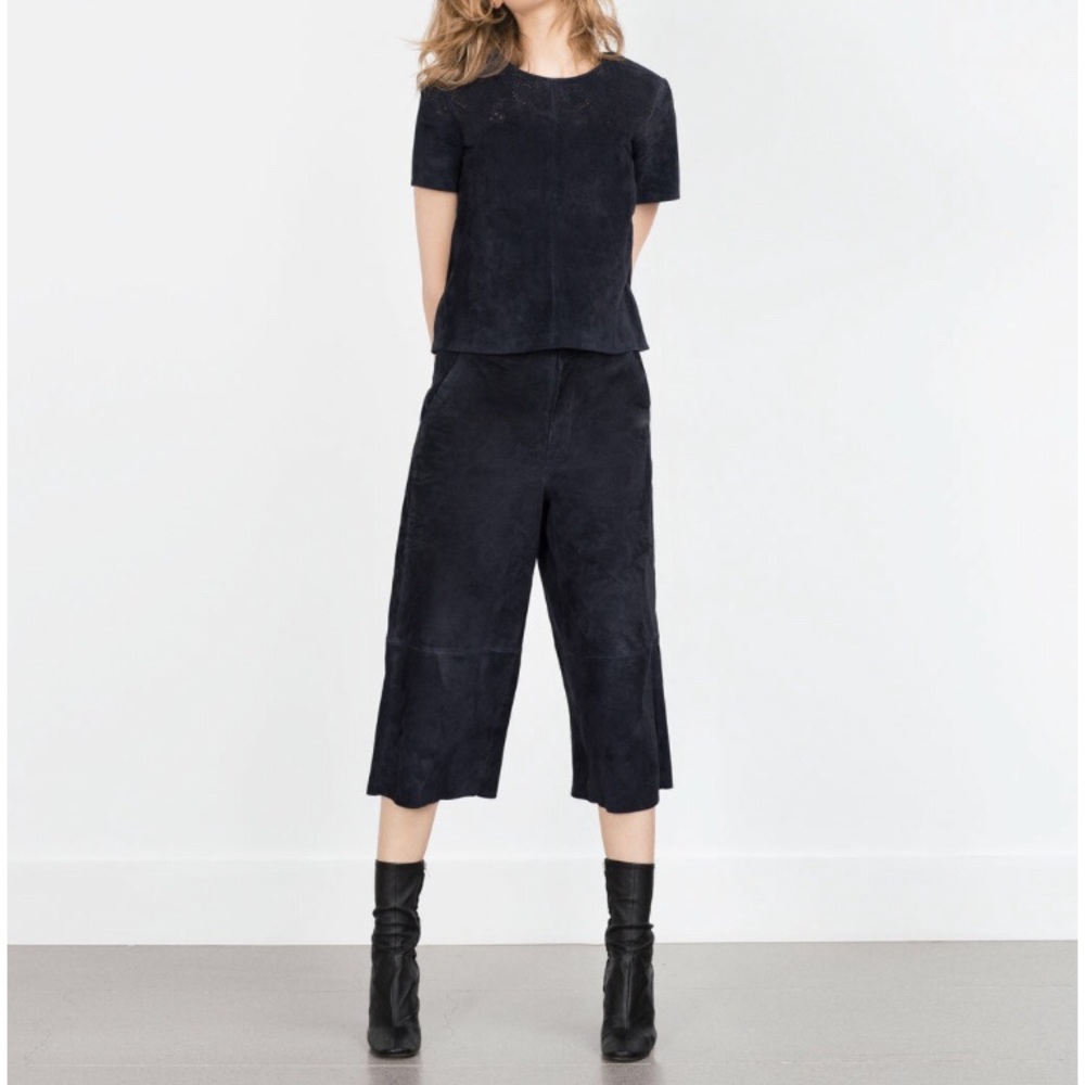 SOLD SOLD Zara genuine suede navy gauchos xs